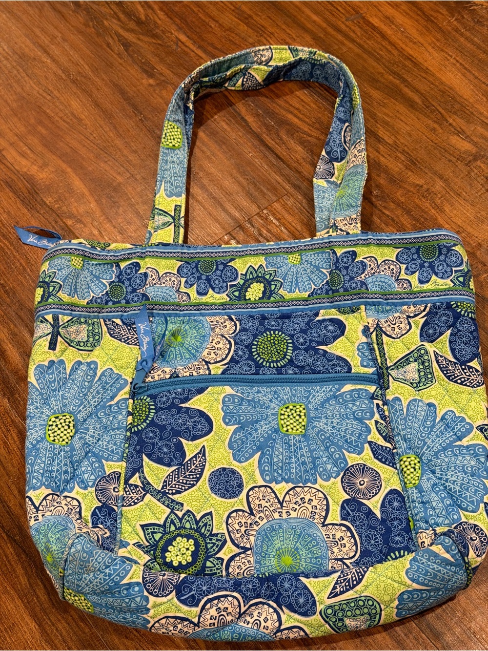 Vera Bradley Blue, Navy & Lime Floral Quilted Tote
